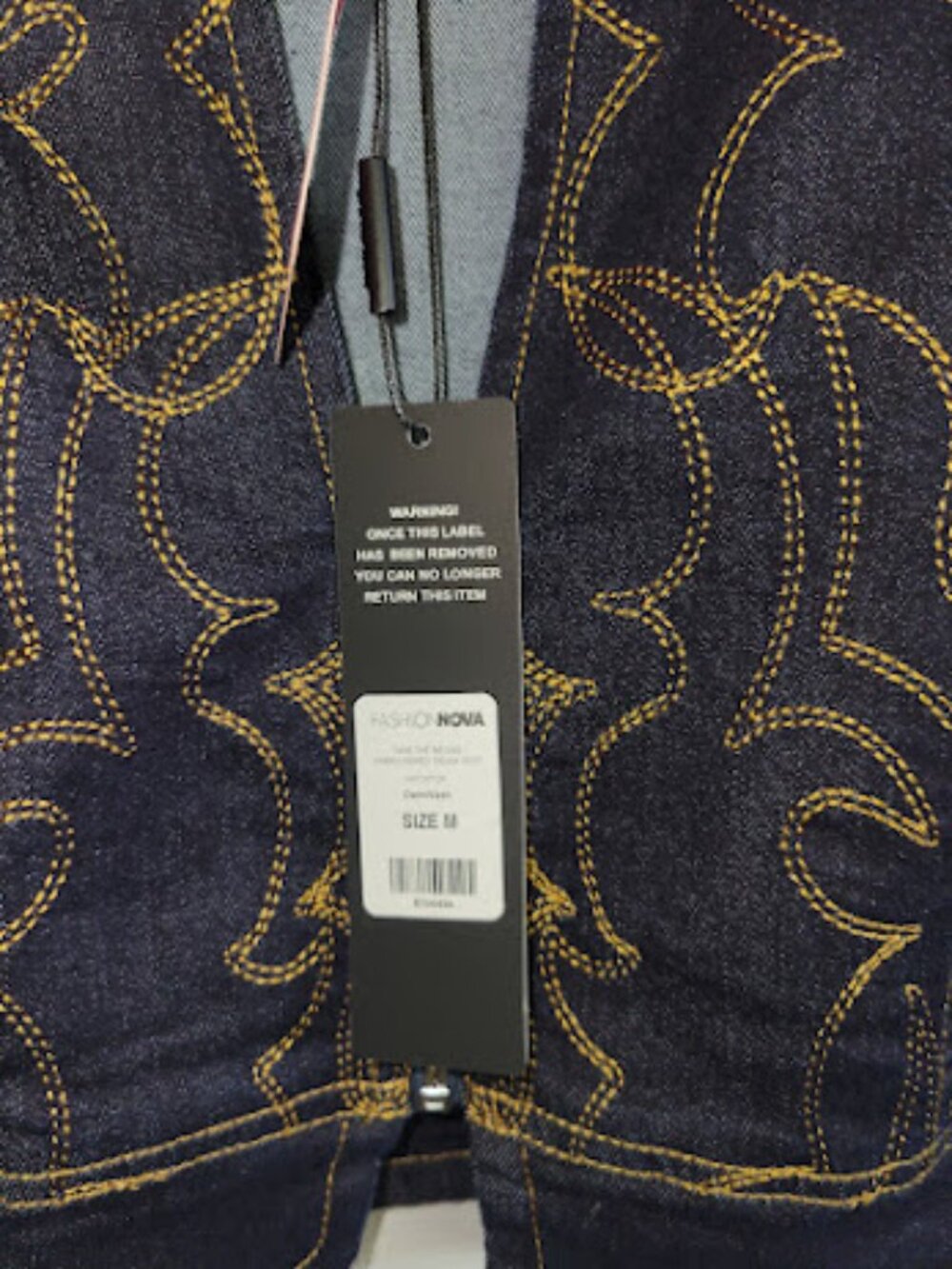 Fashion Nova Denim Cropped Vest Medium NWT Western Embroidered Zip Front - Picture 5 of 8
